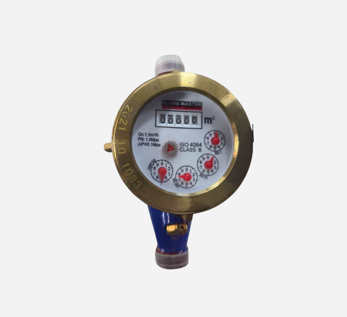 PLUMB MASTER WATER METER SINGLE FLOW BRASS/SILVER 15mm PWM908